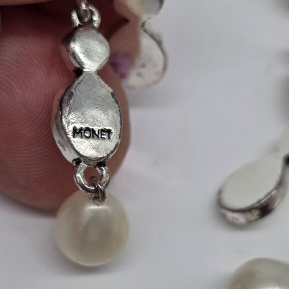 Vintage Monet Chandelier Dangle Earrings With Faux Pearls & Moonstone - Picture 5 of 5